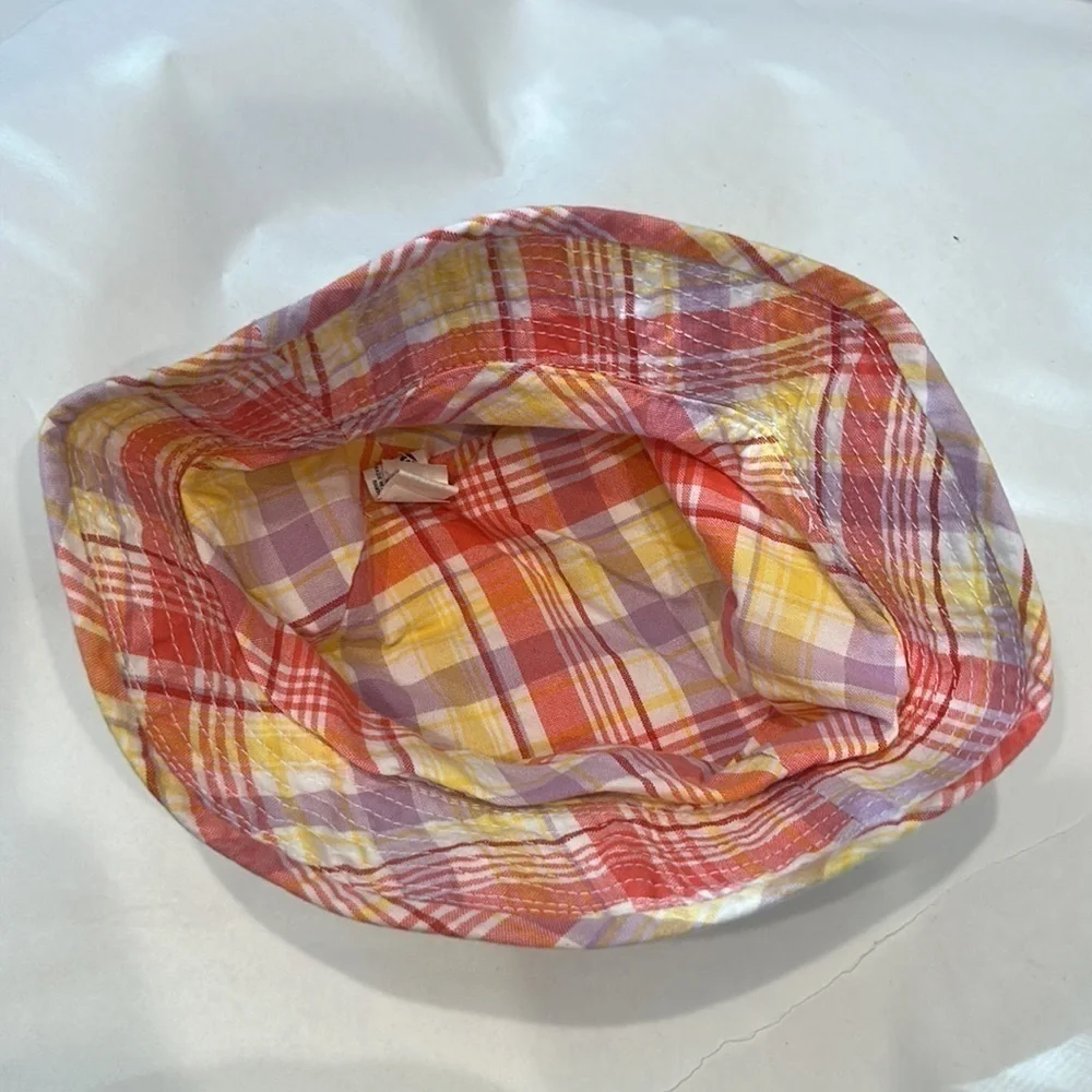 Old Navy plaid bucket hat size 12-24 months sun hat pink coral yellow purple